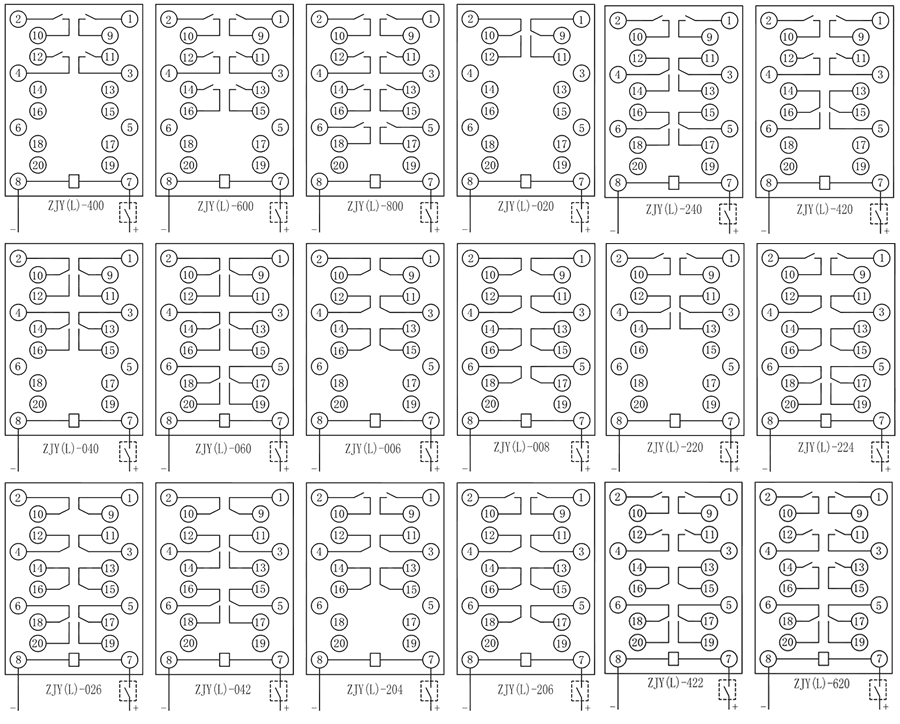 ZJL-042電流型中間繼電器內(nèi)部接線圖