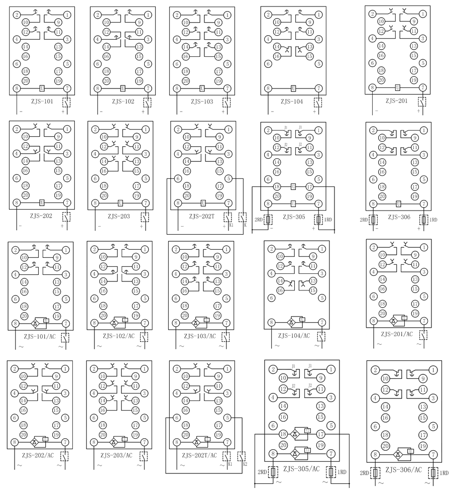 ZJS-325/AC延時中間繼電器內部接線圖