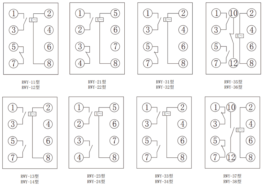 RWY系列無輔源電壓繼電器內(nèi)部接線圖