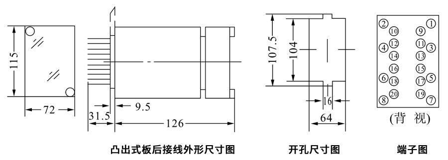 DZJ-215X凸出式板后接線安裝尺寸圖