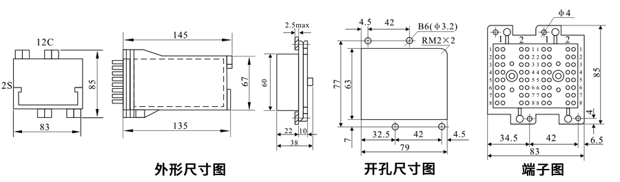 DZ-431/4022板前接線安裝尺寸圖