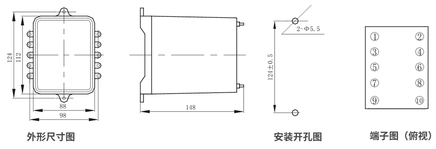 JZS-7/125板前接線外形尺寸和安裝尺寸圖