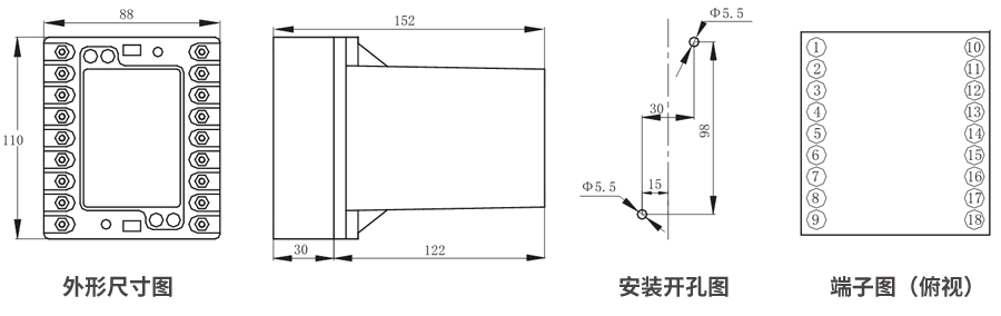 JZS-7/342凸出式板前接線外形尺寸和安裝尺寸圖