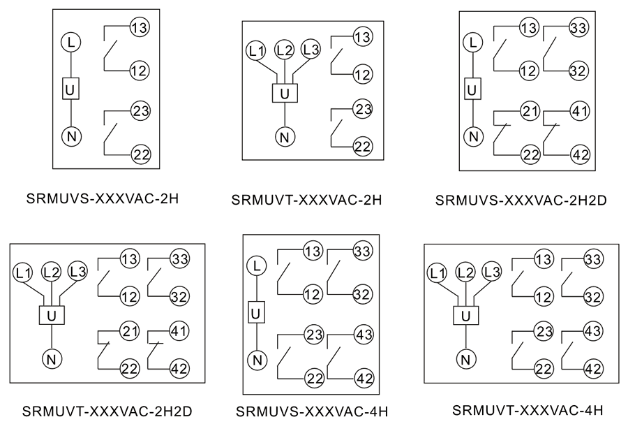 SRMUVT-220VAC-2H內(nèi)部接線圖